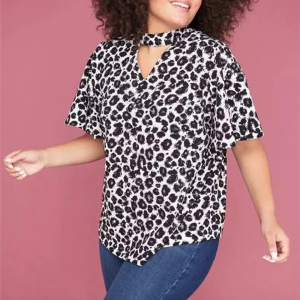 Lane Bryant Black and White Leopard Print Blouse